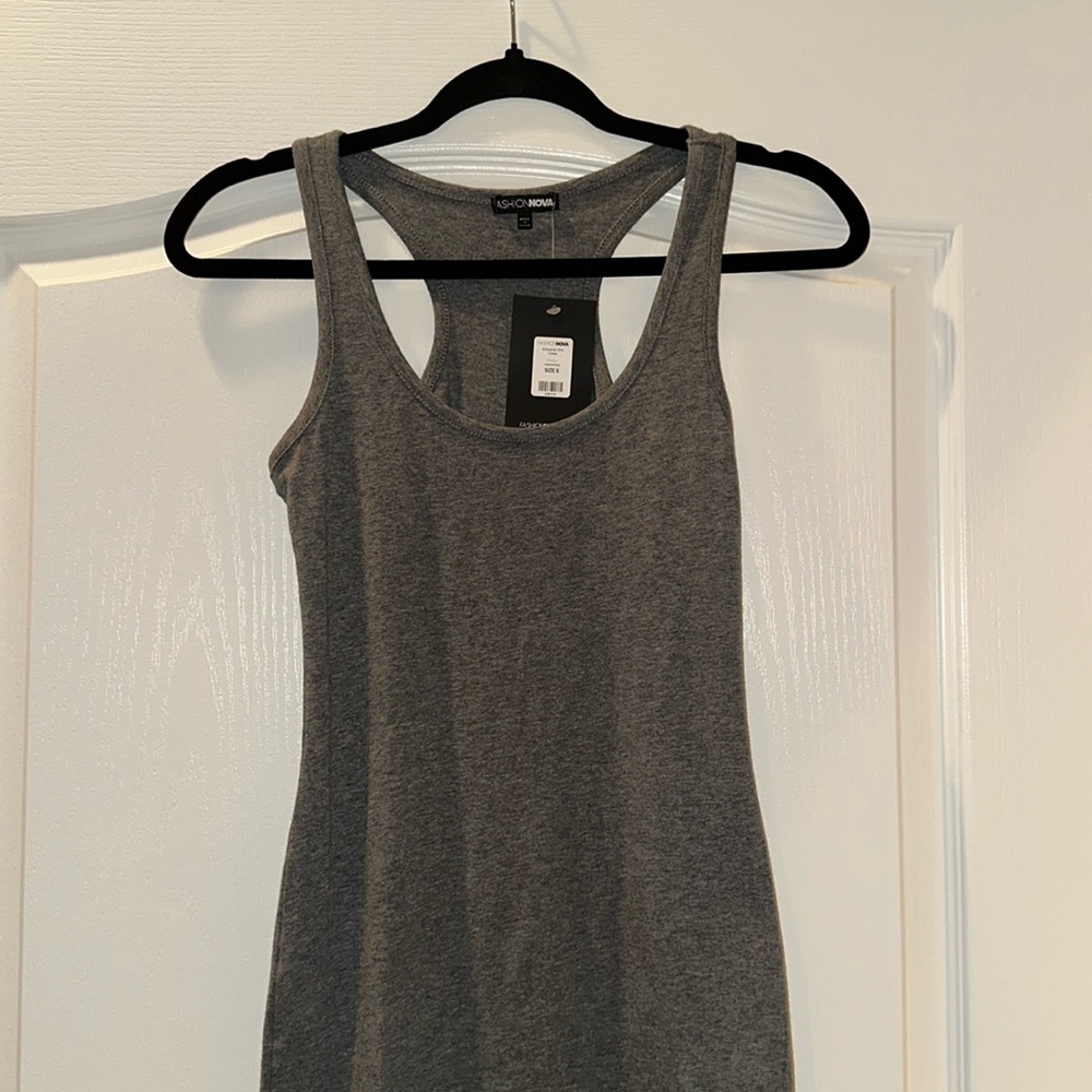 Fashion Nova Heather Grey Racer Back Midi Dress